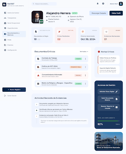 Vista documental y de evidencias de Rulii